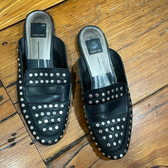 Dolce Vita Shoes - DOLCE VITA STUDDED BLACK LEATHER MULES WOMENS 7.5